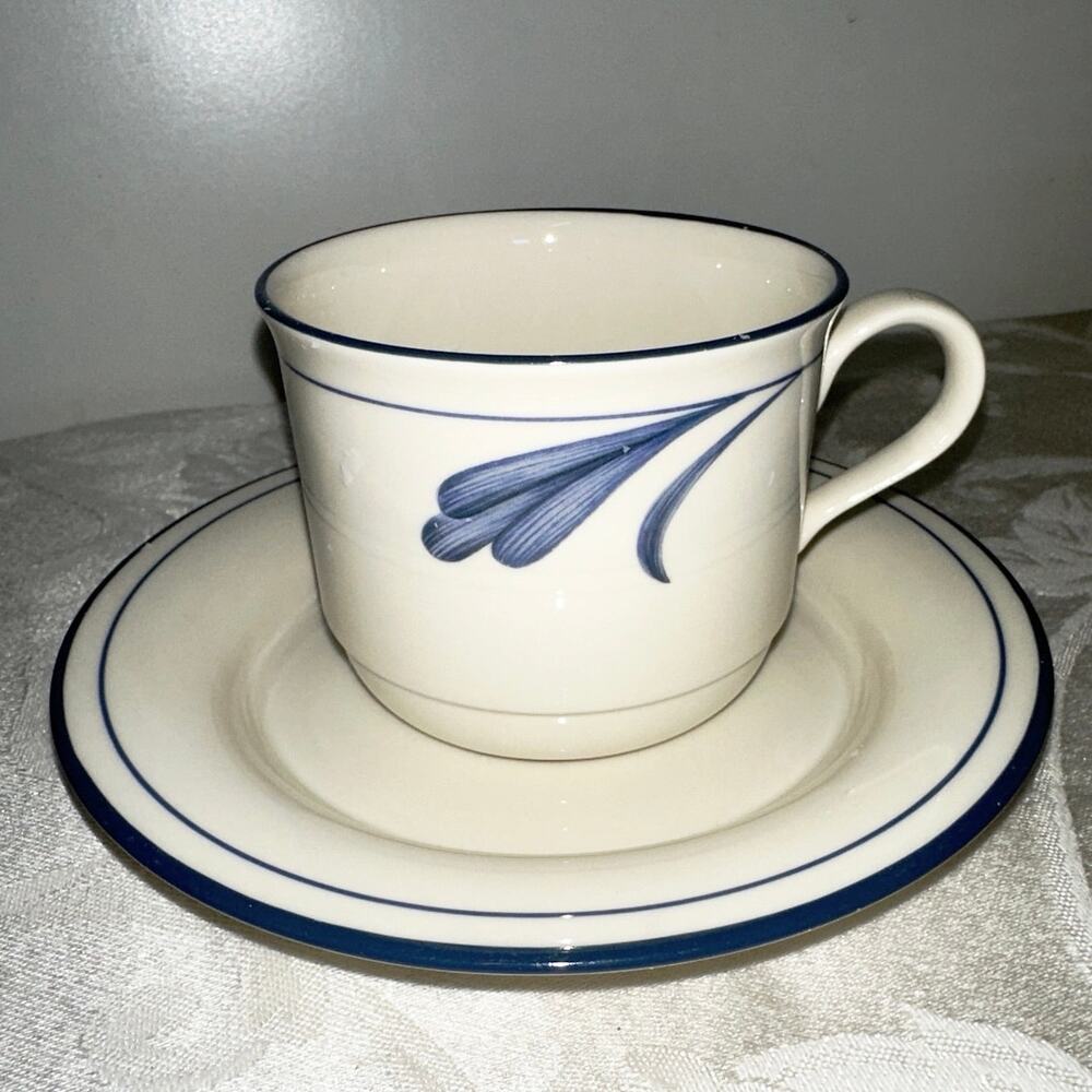 Lenox Chinastone Blue Brushstrokes Coffee Cup and Saucer Set of 4 Replacement